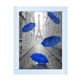 Parisienne Street Blue Umbrellas Glitter Liquid Wall Art