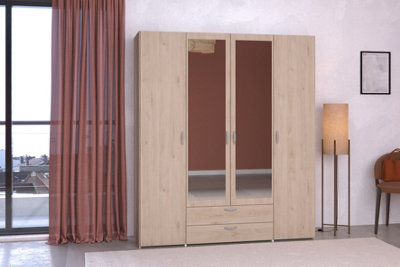 PARISOT DAILY 4 DOOR WARDROBE WITH MIRROR OAK EFFECT