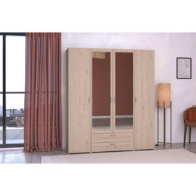 PARISOT DAILY 4 DOOR WARDROBE WITH MIRROR OAK EFFECT