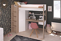 parisot Grayson High sleeper White/Oak bed with desk and wardrobe