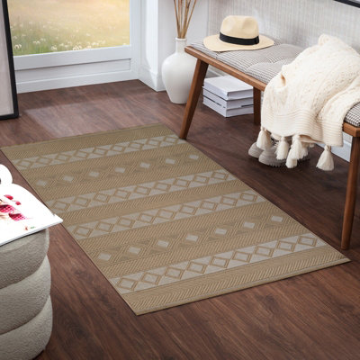 PARITA Cottage Tan/Cream Machine Washable Jute Area Rug 79 x 152 cm