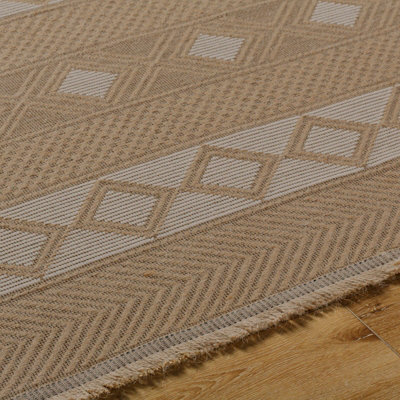 PARITA Cottage Tan/Cream Machine Washable Jute Area Rug 79 x 152 cm