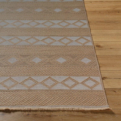PARITA Cottage Tan/Cream Machine Washable Jute Area Rug 79 x 152 cm