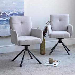 Parma Dining Chair - Silver Fabric (Set of 2) Modern Swivel Base Pocket Sprung Seat with Arms