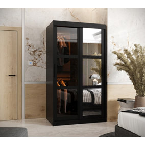 Parma II Sliding Door Wardrobe (H2000mm W1000mm D620mm) with Shelves - Black Matt