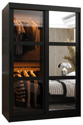 Parma II Sliding Door Wardrobe (H2000mm W1200mm D620mm) with Shelves -Black Matt