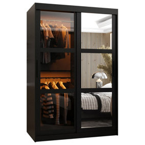 Parma II Sliding Door Wardrobe (H2000mm W1200mm D620mm) with Shelves -Black Matt