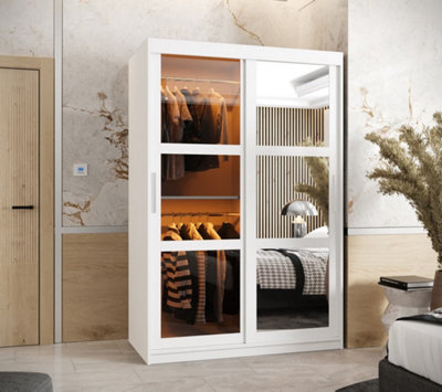 Parma II Sliding Door Wardrobe (H2000mm W1200mm D620mm) with Shelves - White Matt