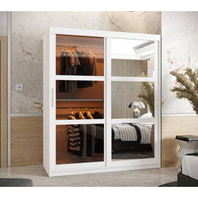Parma II Sliding Door Wardrobe (H2000mm W1500mm D620mm) with Shelves - White Matt