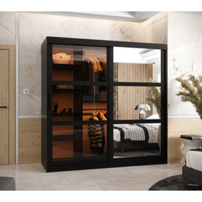 Parma II Sliding Door Wardrobe (H2000mm W1800mm D620mm) with Shelves -Black Matt