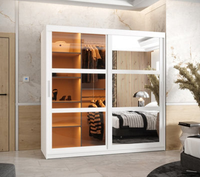 Parma II Sliding Door Wardrobe (H2000mm W1800mm D620mm) with Shelves - White Matt