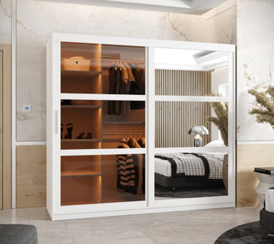 Parma II Sliding Door Wardrobe (H2000mm W2000mm D620mm) with Shelves - White Matt