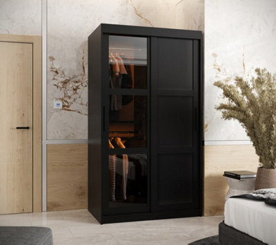 Parma III Sliding Door Wardrobe (H2000mm W1000mm D620mm) with Shelves - Black Matt