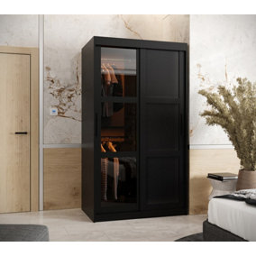Parma III Sliding Door Wardrobe (H2000mm W1000mm D620mm) with Shelves - Black Matt