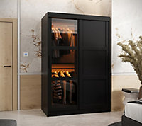 Parma III Sliding Door Wardrobe (H2000mm W1200mm D620mm) with Shelves -Black Matt