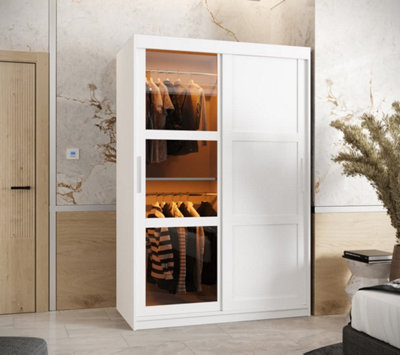 Parma III Sliding Door Wardrobe (H2000mm W1200mm D620mm) with Shelves - White Matt