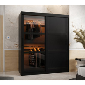 Parma III Sliding Door Wardrobe (H2000mm W1500mm D620mm) with Shelves -Black Matt