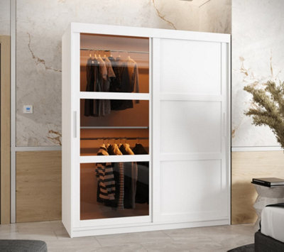 Parma III Sliding Door Wardrobe (H2000mm W1500mm D620mm) with Shelves - White Matt