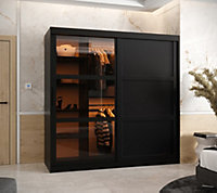 Parma III Sliding Door Wardrobe (H2000mm W1800mm D620mm) with Shelves -Black Matt