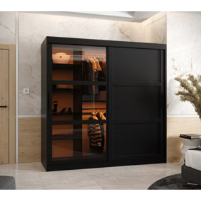 Parma III Sliding Door Wardrobe (H2000mm W1800mm D620mm) with Shelves -Black Matt