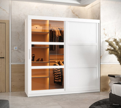 Parma III Sliding Door Wardrobe (H2000mm W1800mm D620mm) with Shelves - White Matt