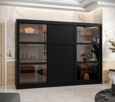 Parma III Sliding Door Wardrobe (H2000mm W2500mm D620mm) with Shelves -Black Matt