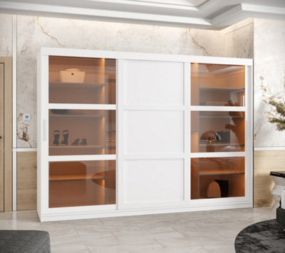 Parma III Sliding Door Wardrobe (H2000mm W2500mm D620mm) with Shelves - White Matt