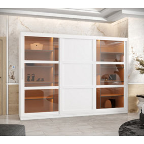 Parma III Sliding Door Wardrobe (H2000mm W2500mm D620mm) with Shelves - White Matt