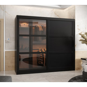 Parma IIII Mirrored and Smoked Glass Sliding Door Wardrobe (H2000mm W2000mm D620mm) with Shelves -Black Matt