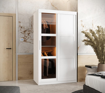 Parma IIII Sliding Door Wardrobe (H2000mm W1000mm D620mm) with Shelves - White Matt