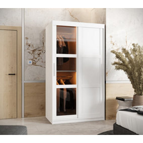 Parma IIII Sliding Door Wardrobe (H2000mm W1000mm D620mm) with Shelves - White Matt