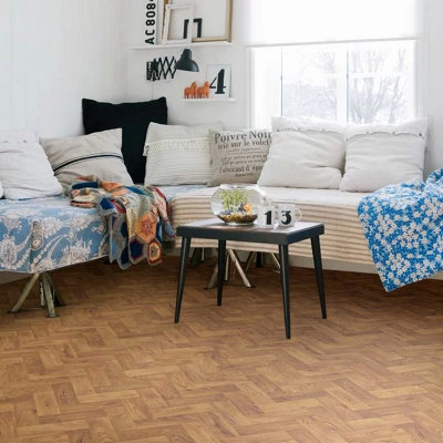 Parquet Effect Vinyl Flooring by Remland (Rich Oak Parquet, 5m x 3m)