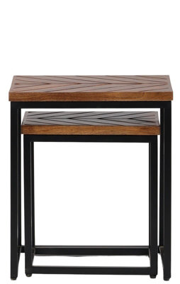 Parquet Nest of 2 Tables - Mango Wood/Iron - L40 x W45 x H52 cm - PP Finish