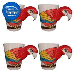 Parrot Mugs Set Coffee & Tea Cup Pack of 4 by Laeto House & Home - INCLUDING FREE DELIVERY