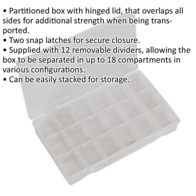 Partitioned Assortment Box - 12 Removeable Dividers - Up To 18 Compartments