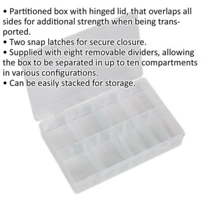 Partitioned Assortment Box - 8 Removeable Dividers - Up To 10 Compartments