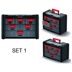 Parts Storage Organiser with Drawers Compartment Cabinet Screws Carry Tool Box Set 1