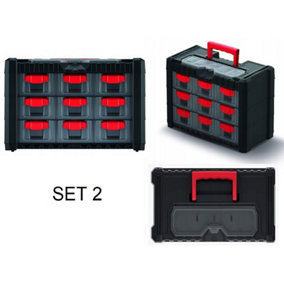 Parts Storage Organiser with Drawers Compartment Cabinet Screws Carry Tool Box Set 2