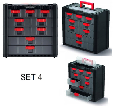 Parts Storage Organiser with Drawers Compartment Cabinet Screws Carry Tool Box Set 4