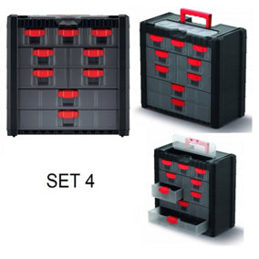 Parts Storage Organiser with Drawers Compartment Cabinet Screws Carry Tool Box Set 4