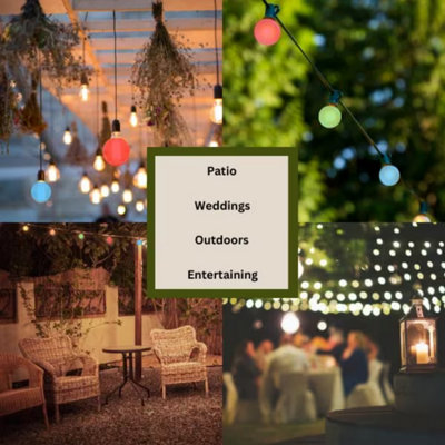 Party Festoon - Multi-Coloured, 20 Waterproof LED Festoon Lights Outdoor, Indoor Outdoor Globe String Lights