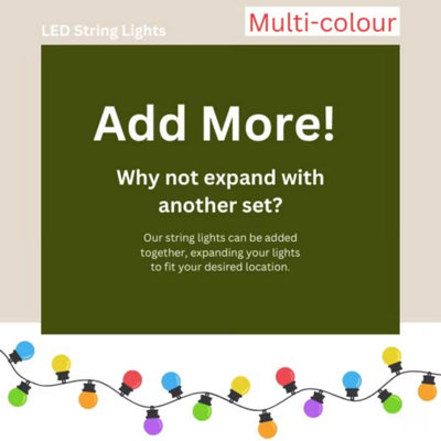 Party Festoon - Multi-Coloured, 20 Waterproof LED Festoon Lights Outdoor, Indoor Outdoor Globe String Lights