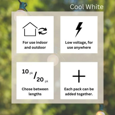 Party Festoon Set of 20 Mains Powered Cool White Outdoor Garden String Light - 3