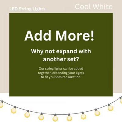 Party Festoon Set of 20 Mains Powered Cool White Outdoor Garden String Light - 4