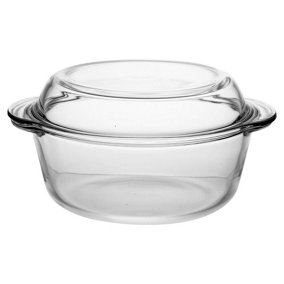 PASABAHCE 1.5 Litre Casserole Round Glass Oven Dish Lid Bakeware Microwave Safe