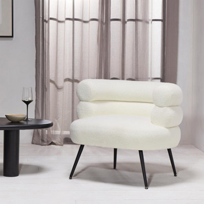 Pasadena Armchair Cream Upholstered Teddy Fabric Tub Seat Black Metal Legs