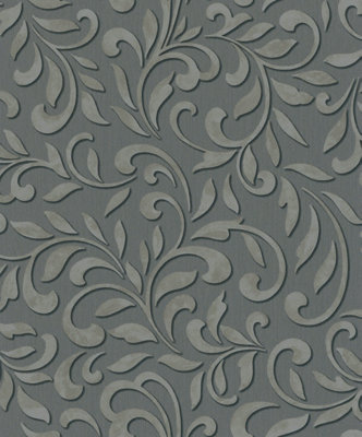 Paste the Wall Anthracite and Silver Damask Wallpaper | DIY at B&Q