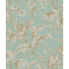Paste the Wall Soft Green and Gold Botanical Wallpaper