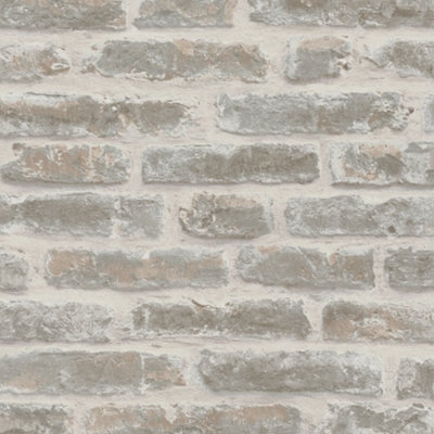 Paste the Wall White and Taupe Exposed Brick Wallpaper