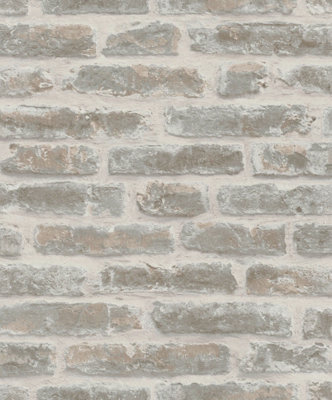 Paste the Wall White and Taupe Exposed Brick Wallpaper